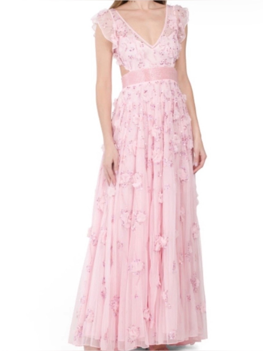 Mac Duggal pink Elegant Pink Floral Appliqué Maxi Dress size 8
